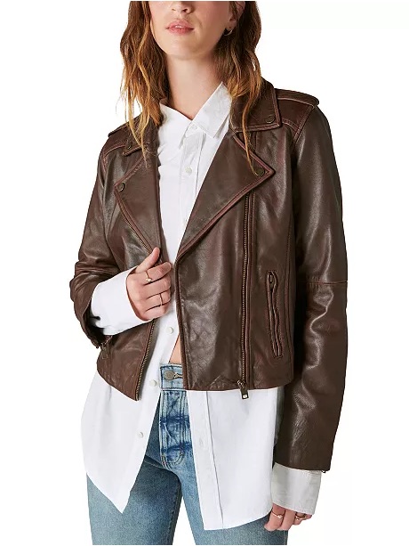 Lucky Brand $449 Brown Women's Leather Moto Jacket